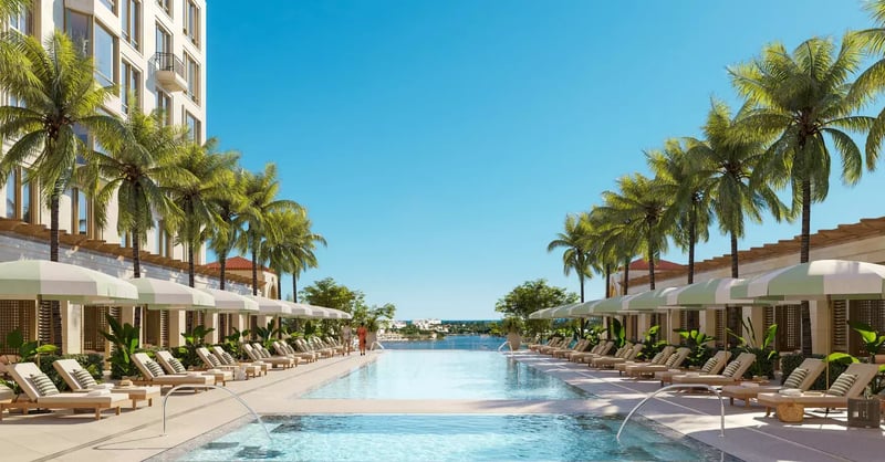South Flagler House resort-style pool and waterfront amenity deck